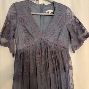 3 for $25! NWT Rhea & Thea Floral Embroidered Blue Maxi Dress, size M, with flaw